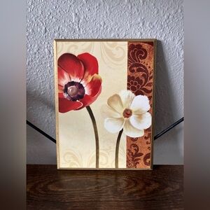 Floral Canvas Wall Art with Red and White Flowers 6”X 8” Elegant Home DecorSmall